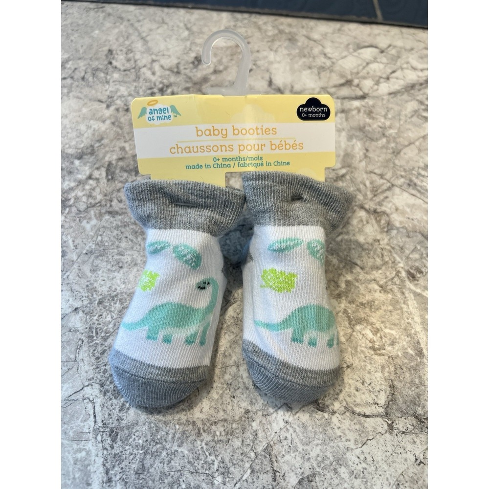 Angel of Mine Newborn Baby Booties Dinosaur Non-Slip Socks Gray White 0+ Months